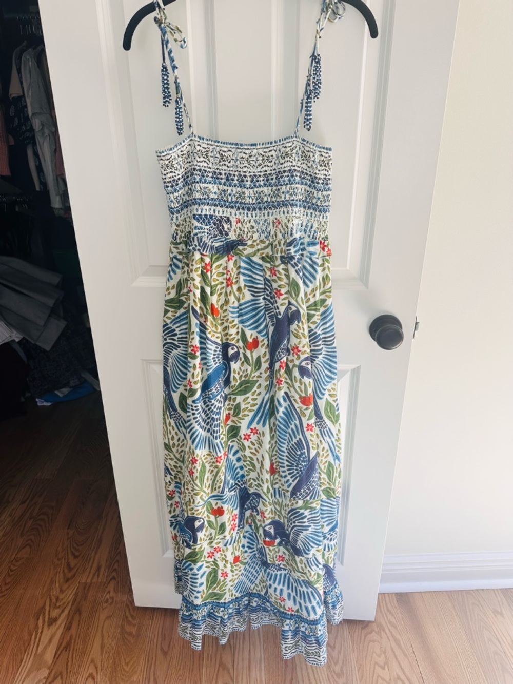 FARM Rio Blue & Green Bird Print Tie-Strap Maxi Dress